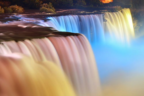 Niagara Falls Lit up at night.