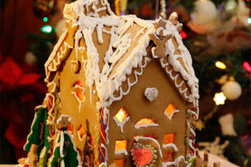 Gingerbread House with lit windows