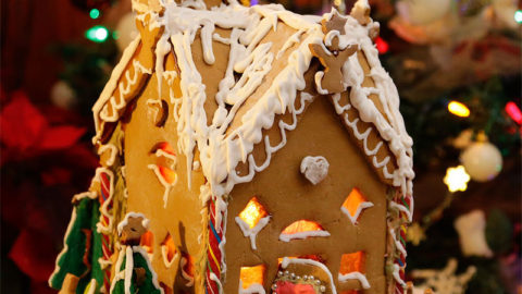 Gingerbread House with lit windows