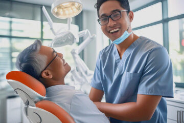 Caring Dentist with patient in office