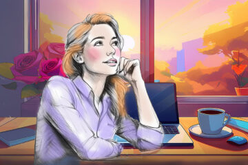 A woman at her desk.