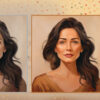 A woman's face from self-doubt to confidence. Gauche painting style.