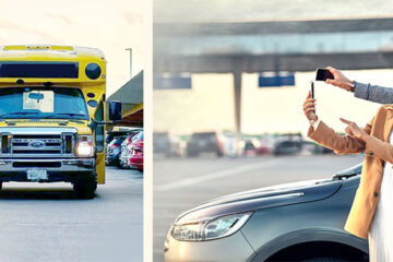 Airport Parking a couple takes pictures