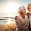 A senior couple enjoying time at a beach.